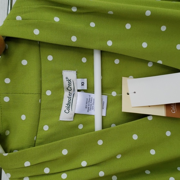 BNWT COLDWATER CREEK Zesty Green Polka Dot Button Front Belted Fit & Flare (10) - Picture 5 of 11